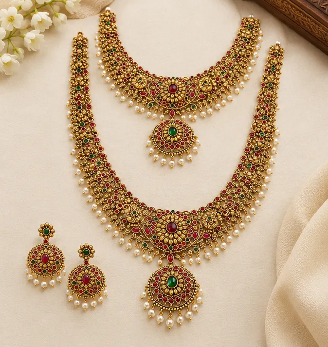 Devika Antique Royal Bridal Choker & Haram Combo Set